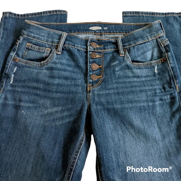Old Navy Jeans Women's Sz 2 Blue Stretchy Button Fly Flair Ankle - Picture 2 of 13